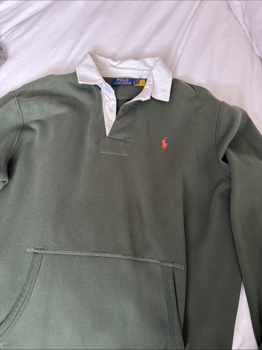 Polo by Ralph Lauren Olive Green Rugby Sweatshirt with White Collar